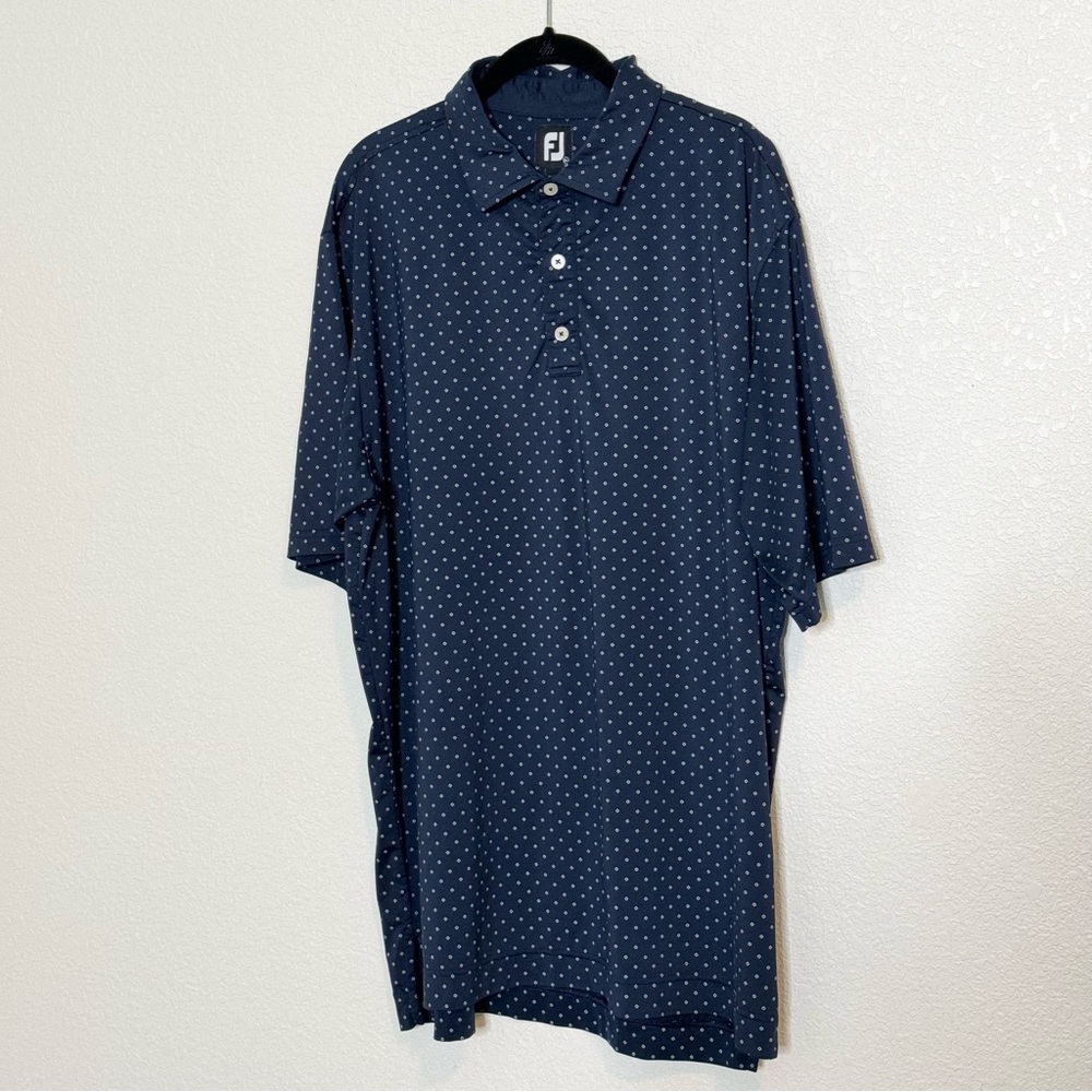 FootJoy Men's Stretch Lisle Foulard Print Golf Polo Shirt‎ Navy Blue Size XL